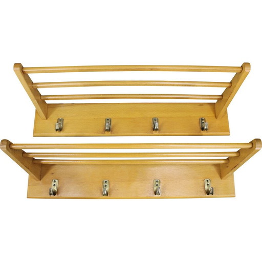Paire de porte-manteaux vintage en bois, Tchécoslovaquie 1960