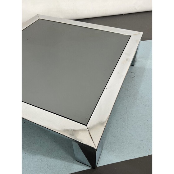 Image 1 of Table d'appoint du milieu du siècle en chrome et verre miroir foncé par Saporiti, Italie 1970