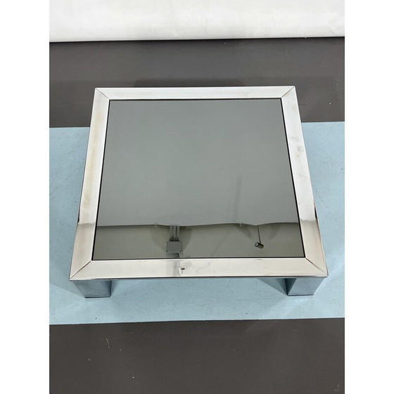 Image 1 of Table d'appoint du milieu du siècle en chrome et verre miroir foncé par Saporiti, Italie 1970