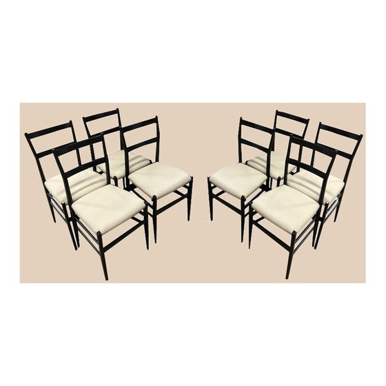 Image 1 of Ensemble de 8 chaises Leggera vintage en frêne et cuir par Gio Ponti pour Cassina, 1955