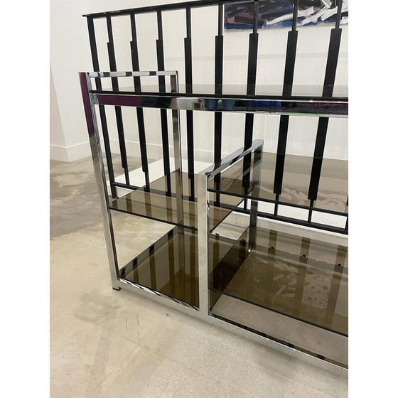 Image 1 of Console vintage en métal chromé et verre fumé, 1970