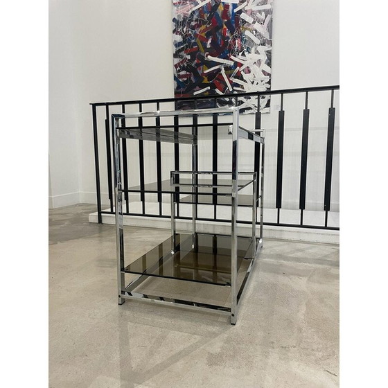 Image 1 of Console vintage en métal chromé et verre fumé, 1970
