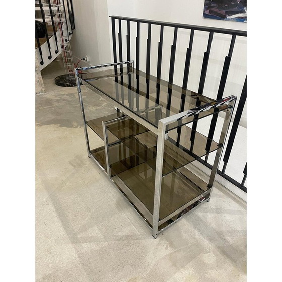 Image 1 of Console vintage en métal chromé et verre fumé, 1970