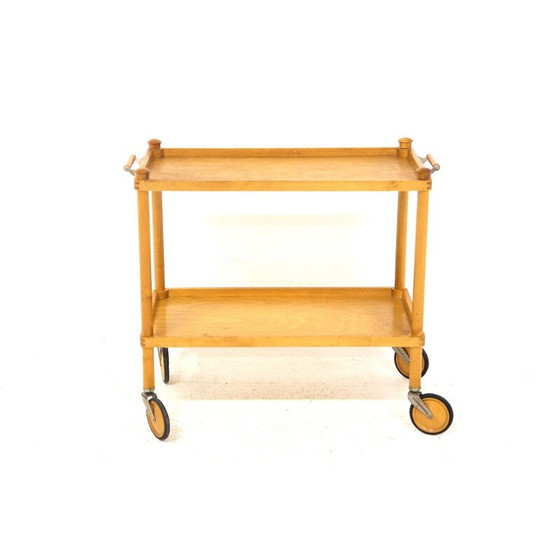 Image 1 of Table de service vintage en bois de bouleau sur roulettes, Suède 1950