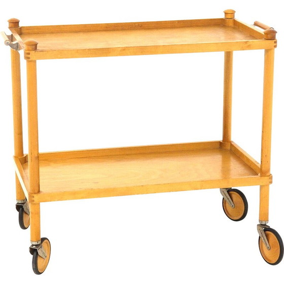 Image 1 of Table de service vintage en bois de bouleau sur roulettes, Suède 1950