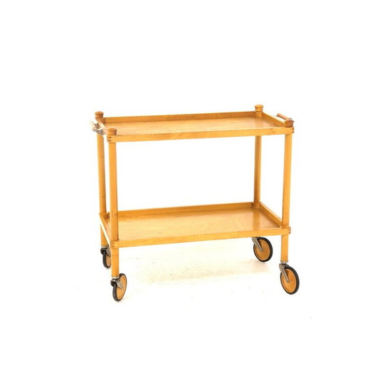 Image 1 of Table de service vintage en bois de bouleau sur roulettes, Suède 1950