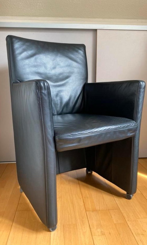 4x Fauteuils de salle à manger en cuir noir Schols