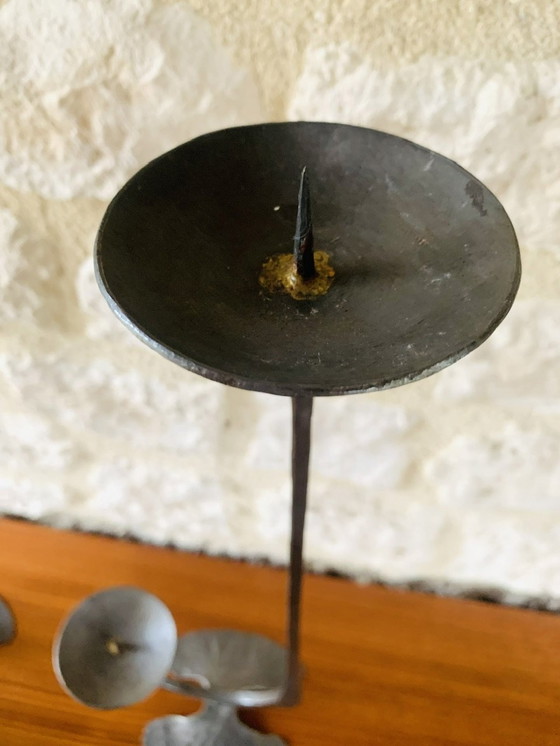 Image 1 of Chandeliers en fer à deux bras, style brutaliste, français, ensemble de 2