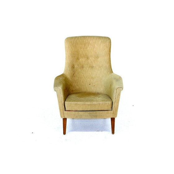 Image 1 of Fauteuil scandinave vintage en bois de chêne et tissu, Suède 1950