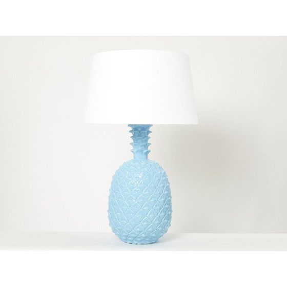 Image 1 of Lampe vintage à ananas en céramique bleue par Tommaso Barbi, Italie 1970