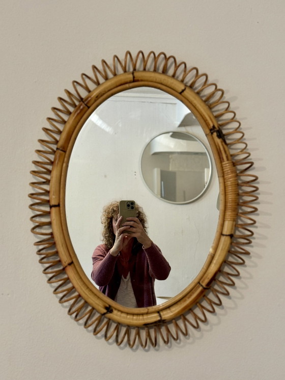 Image 1 of Miroir en rotin italien vintage 1960's