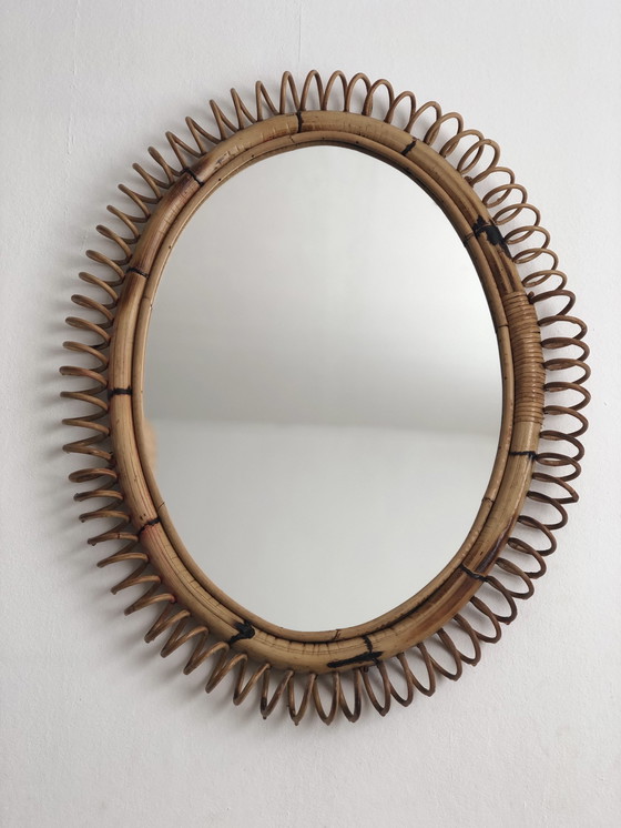 Image 1 of Miroir en rotin italien vintage 1960's