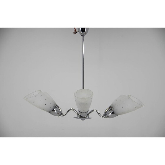 Image 1 of Lustre vintage en verre et chrome pour Elektroinstala Decin, Tchécoslovaquie 1950