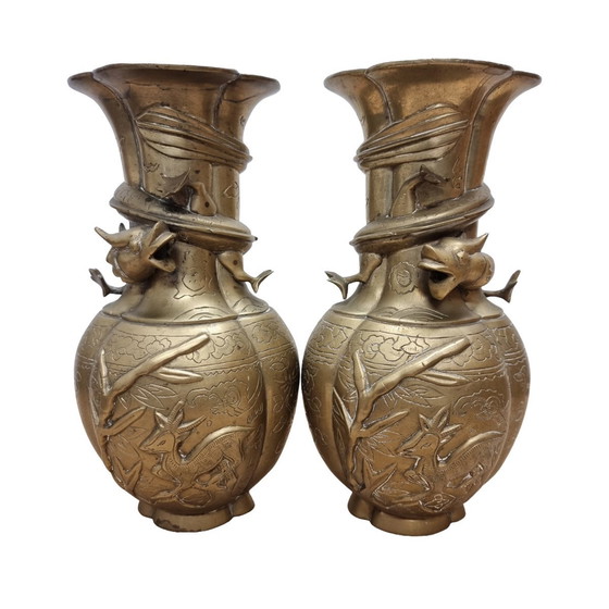 Image 1 of Vases chinois en laiton Dragon Début du 20ème siècle