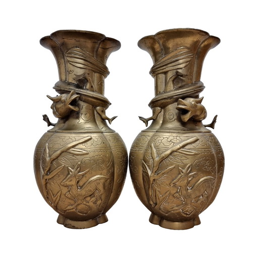 Vases chinois en laiton Dragon Début du 20ème siècle