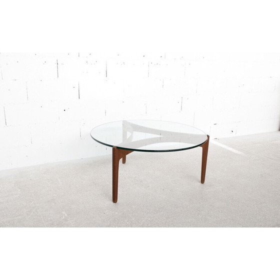 Image 1 of Table basse vintage en teck et verre par Sven Ellekaer pour Christian Linneberg, 1960