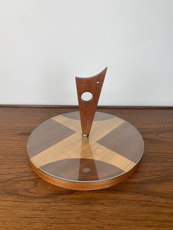Image 1 of Table tournante en bois et verre de style moderne du milieu du siècle