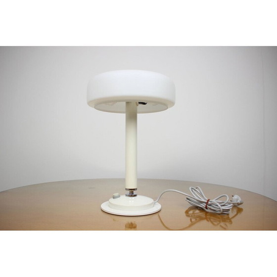 Image 1 of Lampe de table vintage en verre blanc et métal par Napako, Tchécoslovaquie 1960