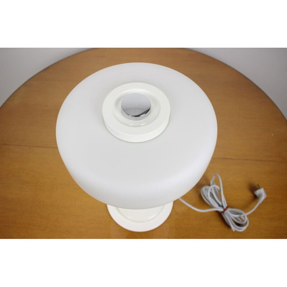 Image 1 of Lampe de table vintage en verre blanc et métal par Napako, Tchécoslovaquie 1960