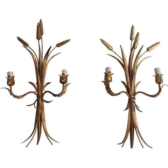 Image 1 of Paire d'appliques vintage en métal doré, 1970