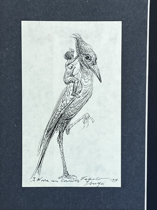 Roberto Fabelo, Cuba, dessin à l'encre original signé de 1998,