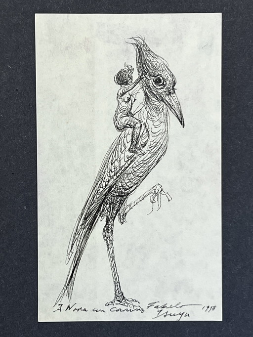 Roberto Fabelo, Cuba, dessin à l'encre original signé de 1998,