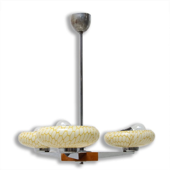 Image 1 of Lustre vintage en chrome et bois, années 1930