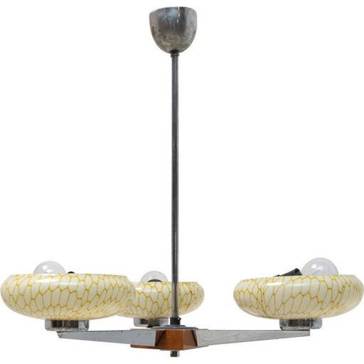 Lustre vintage en chrome et bois, années 1930