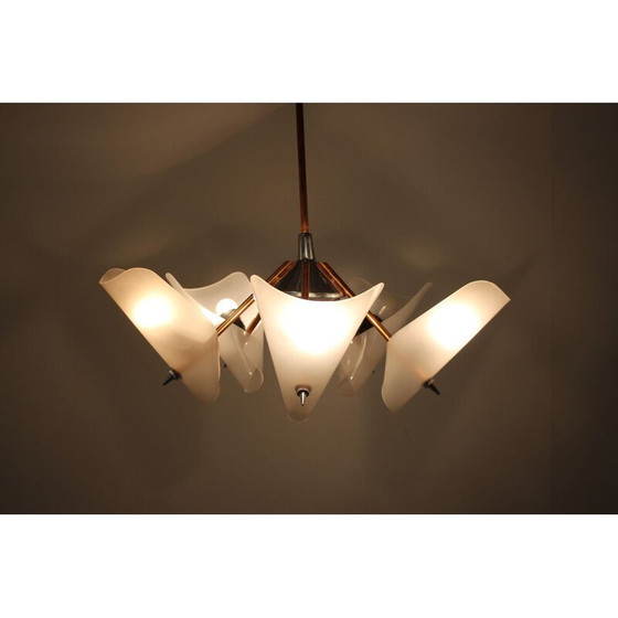 Image 1 of Lustre vintage en laiton et plastique par Drukov, Tchécoslovaquie 1960