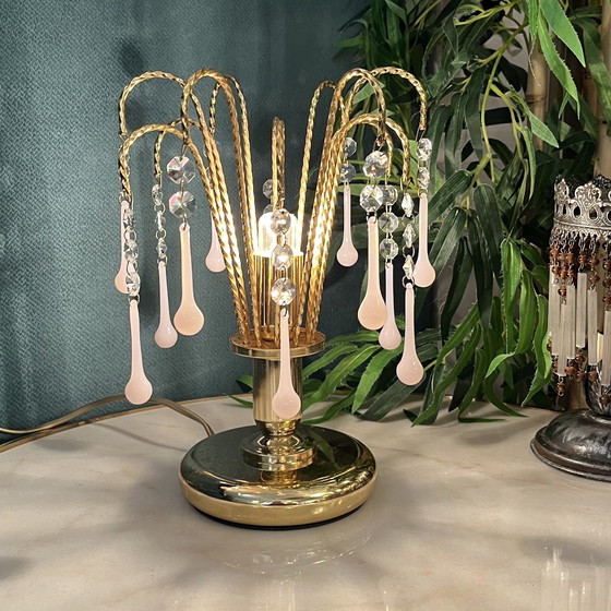 Image 1 of Lampe à poser rose opaline en forme de goutte d'eau Vintage