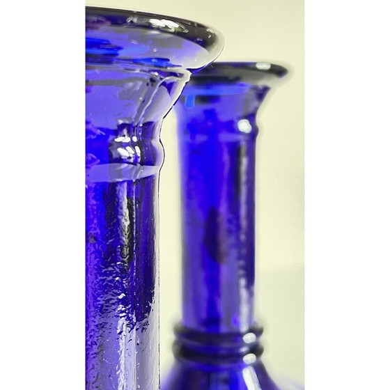 Image 1 of Paire de chandeliers vintage en verre bleu