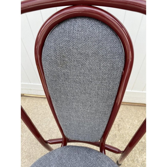 Image 1 of Chaise de restaurant bistro vintage en métal bordeaux et tissu gris, 1990