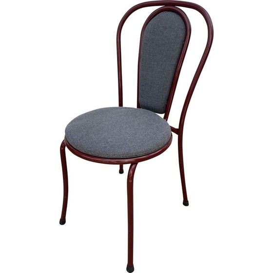 Image 1 of Chaise de restaurant bistro vintage en métal bordeaux et tissu gris, 1990