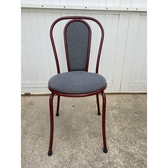 Image 1 of Chaise de restaurant bistro vintage en métal bordeaux et tissu gris, 1990