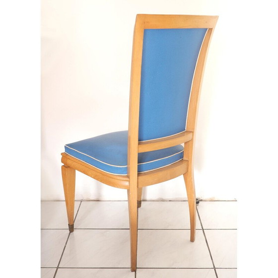 Image 1 of Ensemble de 6 chaises vintage en bois de citronnier et vinyle bleu, 1940