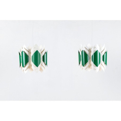 Paire de lampes suspendues vintage en acrylique vert et blanc par Lars Schiøler pour Hoyrup, Danemark 1960