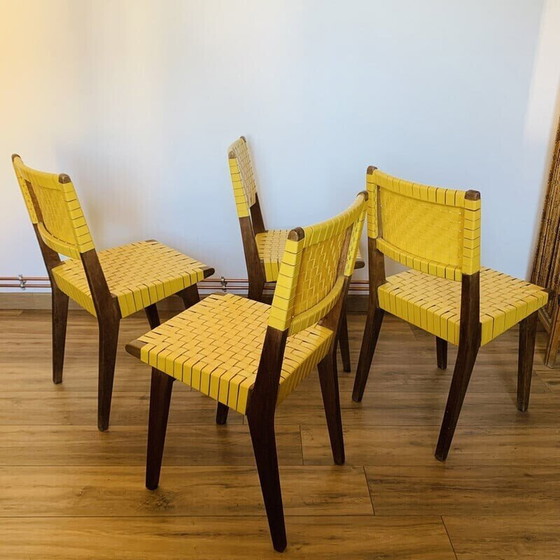 Image 1 of Ensemble de 4 chaises vintage en érable teinté "666 wsp" par Jens Risom pour Hans G Knoll, 1950
