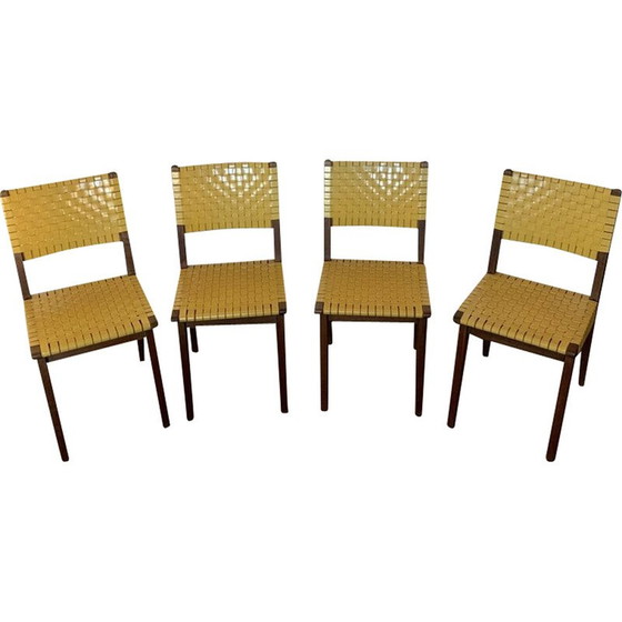 Image 1 of Ensemble de 4 chaises vintage en érable teinté "666 wsp" par Jens Risom pour Hans G Knoll, 1950