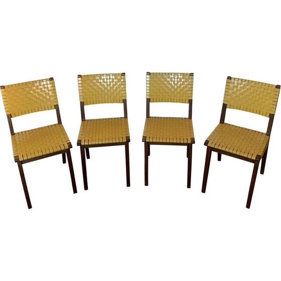 Image 1 of Ensemble de 4 chaises vintage en érable teinté "666 wsp" par Jens Risom pour Hans G Knoll, 1950