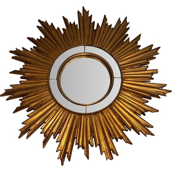 Image 1 of Miroir soleil vintage en résine dorée, France 1970