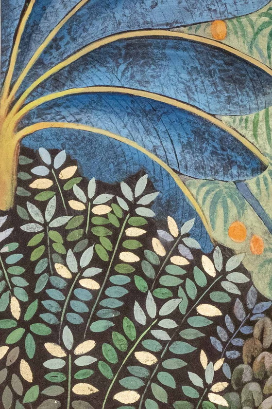 Image 1 of Toile Peinte Représentant des Singes sur un Arbre Fruiter. Contemporain.