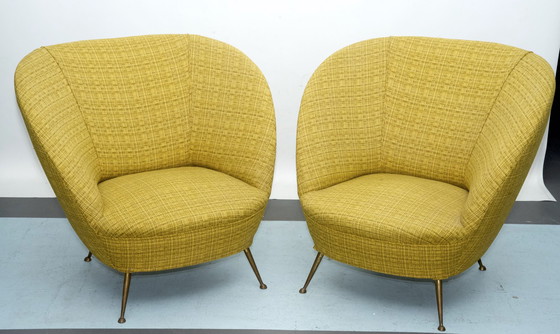 Image 1 of Paire de fauteuils de style Ico Parisi en tissu d'origine, Italie, années 1950