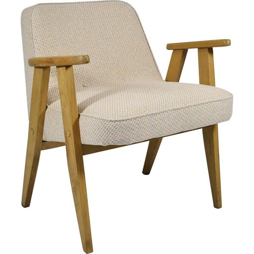 Fauteuil polonais vintage, bois de chêne beige 1960
