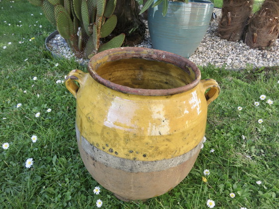 Image 1 of Ancien Pot À Confit En Terre Cuite Vernissée Jaune