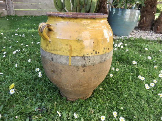 Image 1 of Ancien Pot À Confit En Terre Cuite Vernissée Jaune