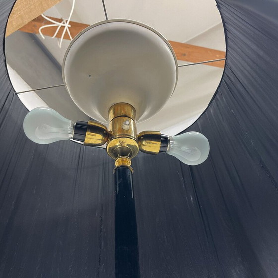 Image 1 of Lampadaire vintage en laiton, onyx et bois bruni avec abat-jour en tissu, Italie années 1950