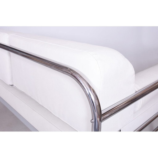 Canapé vintage Bauhaus en cuir blanc et chrome tubulaire par Robert Slezák, années 1930