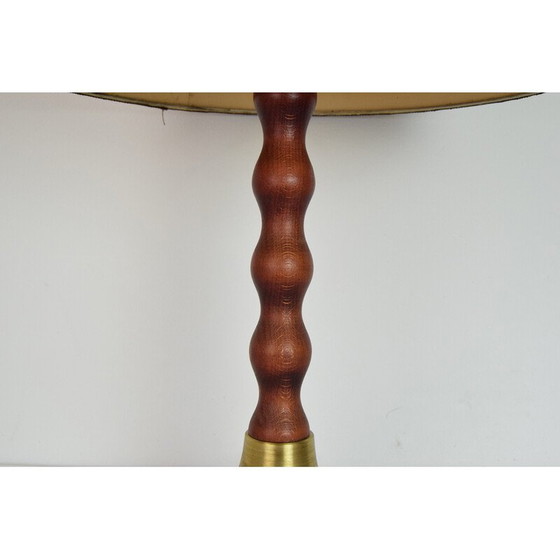 Image 1 of Lampe de table en tissu et bois du milieu du siècle, Tchécoslovaquie, années 1960