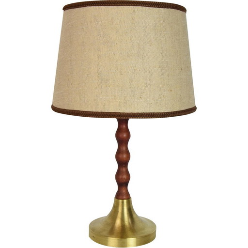 Lampe de table en tissu et bois du milieu du siècle, Tchécoslovaquie, années 1960