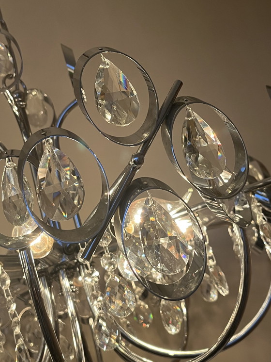 Image 1 of Lustre de l'âge de l'espace des années 60, cadre chromé, cristal en parfait état